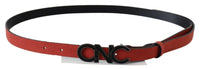 Thumbnail for Red Black Leather Black Logo Buckle Blood Belt