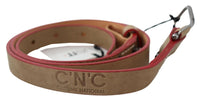 Thumbnail for Beige Leather Silver Logo Buckle Waist Belt