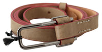 Thumbnail for Beige Leather Silver Logo Buckle Waist Belt