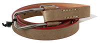 Thumbnail for Beige Leather Silver Logo Buckle Waist Belt