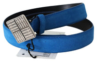 Thumbnail for Blue Leather Silver Square Logo Buckle Waist Belt