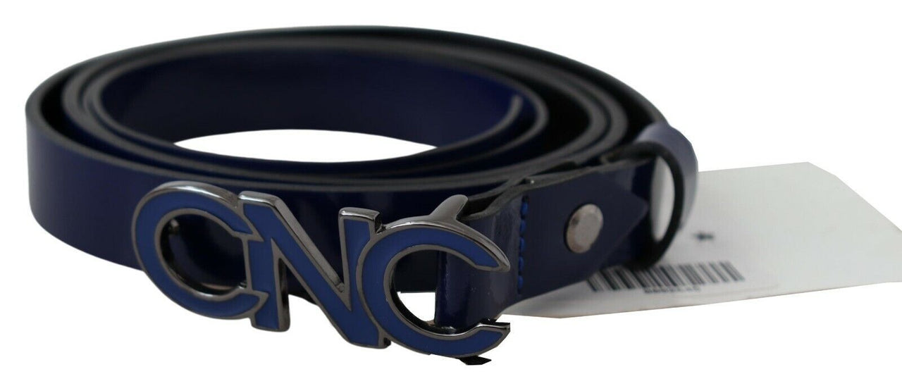 Blue Leather Logo Skinny Fashion  Belt