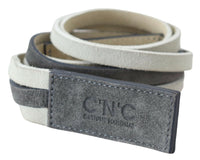 Thumbnail for Chic White Leather Logo Belt