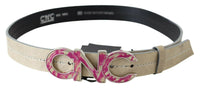 Thumbnail for Beige Leather Fashion Belt with Logo Detail