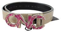 Thumbnail for Beige Leather Fashion Belt with Logo Detail
