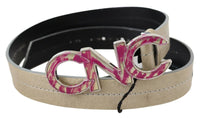 Thumbnail for Beige Leather Fashion Belt with Logo Detail