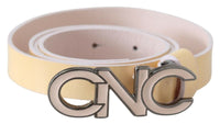 Thumbnail for Beige Leather Pink Letter Logo Belt