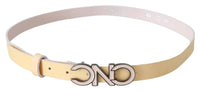 Thumbnail for Beige Leather Pink Letter Logo Belt