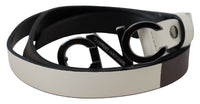 Thumbnail for White Black Leather Letter Logo Buckle Belt