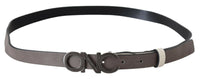 Thumbnail for White Black Leather Letter Logo Buckle Belt