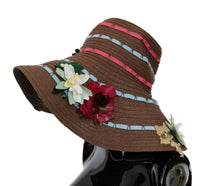 Thumbnail for Brown Knitted Straw Floral Hat