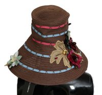 Thumbnail for Brown Knitted Straw Floral Hat