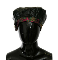Thumbnail for Black Lamb Leather Floral Print Beret Hat