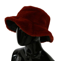 Thumbnail for Red Bordeaux Fur Wide Brim Bucket  Hat
