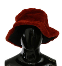 Thumbnail for Red Bordeaux Fur Wide Brim Bucket  Hat