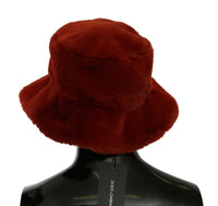 Thumbnail for Red Bordeaux Fur Wide Brim Bucket  Hat