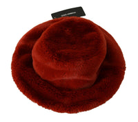 Thumbnail for Red Bordeaux Fur Wide Brim Bucket  Hat