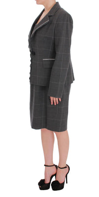 Thumbnail for Gray Checkered Cotton Blazer Dress Set Suit