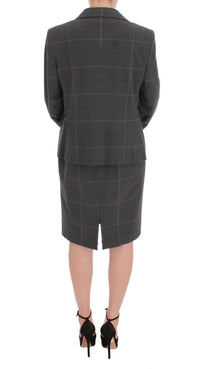 Thumbnail for Gray Checkered Cotton Blazer Dress Set Suit