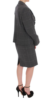 Thumbnail for Gray Checkered Cotton Blazer Dress Set Suit