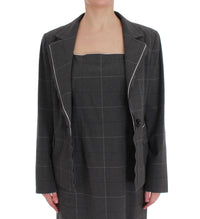 Thumbnail for Gray Checkered Cotton Blazer Dress Set Suit