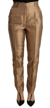 Thumbnail for Elegant Tapered Silk Trousers in Gold