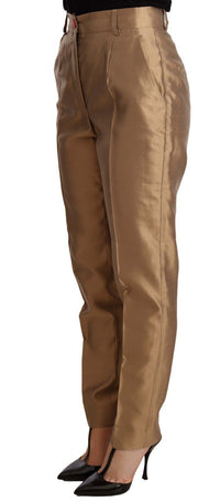 Thumbnail for Elegant Tapered Silk Trousers in Gold