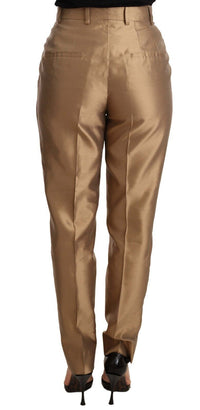 Thumbnail for Elegant Tapered Silk Trousers in Gold