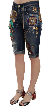 Thumbnail for Elegant Knee-Length Embellished Denim Shorts