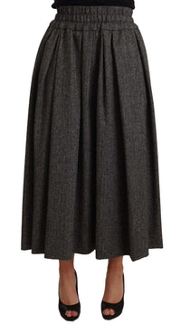 Thumbnail for Elegant A-Line Midi Wool Skirt in Gray Zigzag