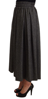 Thumbnail for Elegant A-Line Midi Wool Skirt in Gray Zigzag