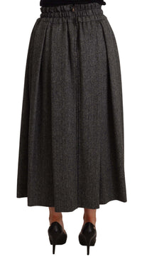 Thumbnail for Elegant A-Line Midi Wool Skirt in Gray Zigzag