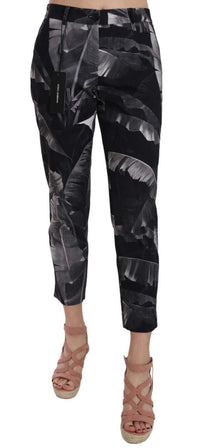Thumbnail for Elegant Black Banana Leaf Print Capri Pants