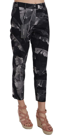 Thumbnail for Elegant Black Banana Leaf Print Capri Pants