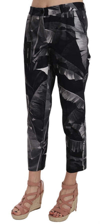 Thumbnail for Elegant Black Banana Leaf Print Capri Pants