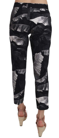 Thumbnail for Elegant Black Banana Leaf Print Capri Pants