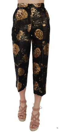Thumbnail for Opulent Black and Gold Floral Capri Pants
