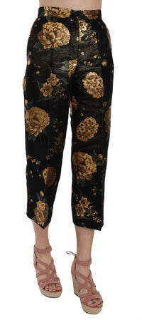 Thumbnail for Opulent Black and Gold Floral Capri Pants