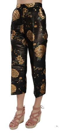 Thumbnail for Opulent Black and Gold Floral Capri Pants