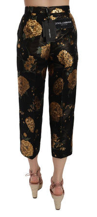 Thumbnail for Opulent Black and Gold Floral Capri Pants