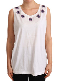 Thumbnail for Floral Trim Logo Tank Top in White
