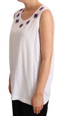 Thumbnail for Floral Trim Logo Tank Top in White