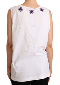 Thumbnail for Floral Trim Logo Tank Top in White