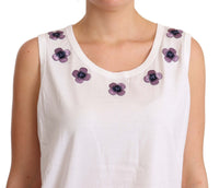Thumbnail for Floral Trim Logo Tank Top in White