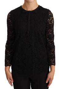 Thumbnail for Elegant Black Floral Lace Long Sleeve Top