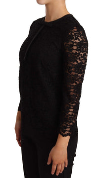 Thumbnail for Elegant Black Floral Lace Long Sleeve Top
