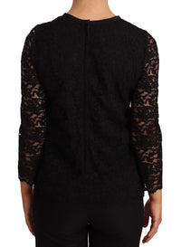 Thumbnail for Elegant Black Floral Lace Long Sleeve Top