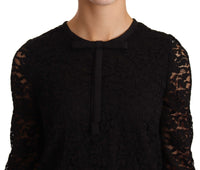 Thumbnail for Elegant Black Floral Lace Long Sleeve Top