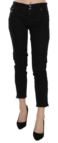 Thumbnail for Chic Black Mid Waist Slim Cropped Jeans