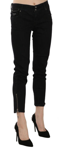 Thumbnail for Chic Black Mid Waist Slim Cropped Jeans